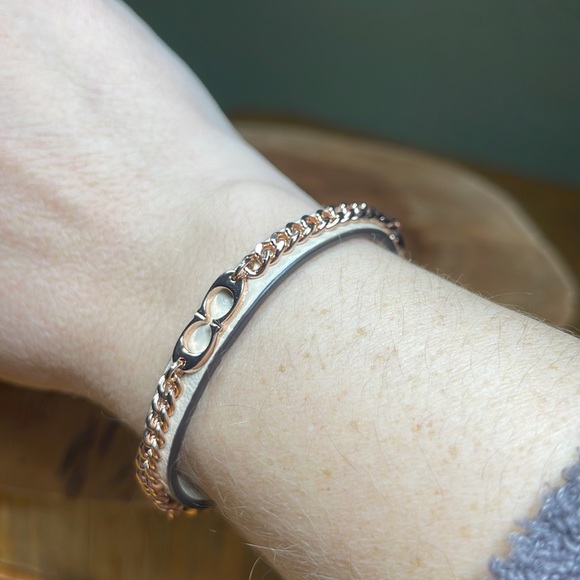 COACH Signature Rose Gold Chain & Leather Bracelet - Picture 9 of 9